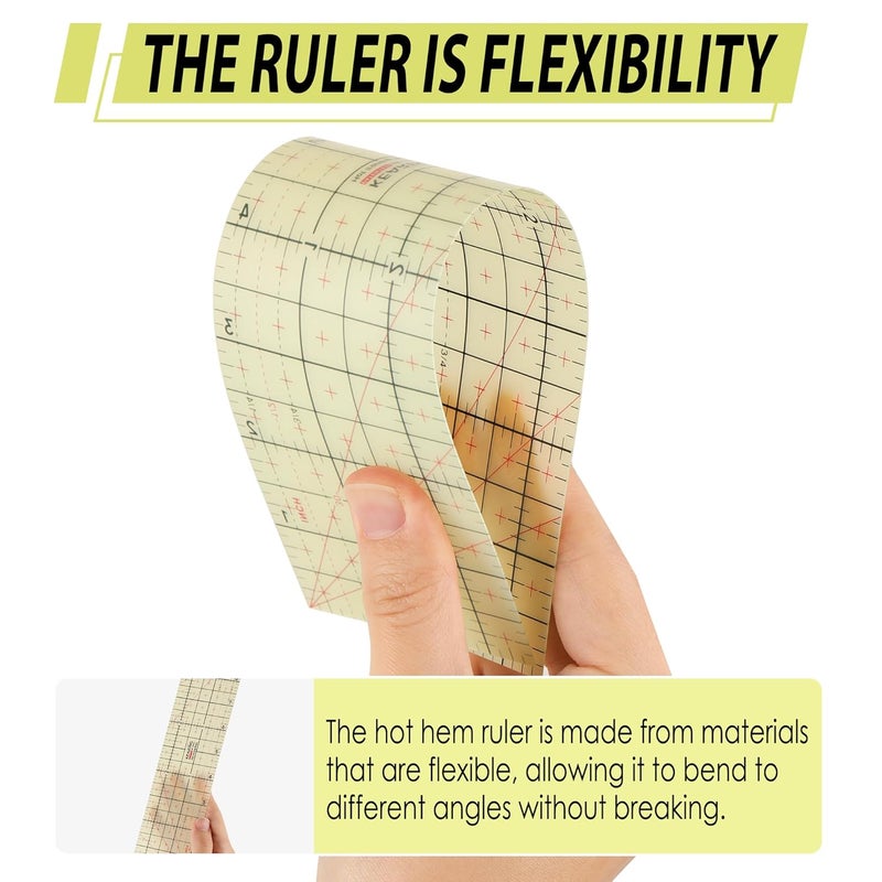 MYLbeter 3 Pieces Hot Hem Ruler for Sewing Ruler Heat Resistant Ruler for Quilting and Sewing Tool Thin Pattern Making Clean Measuring Non-Slip Pressing Tool - Image 3
